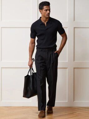Todd Snyder Cotton-Cashmere Sweater Polo Tee Black Size Medium